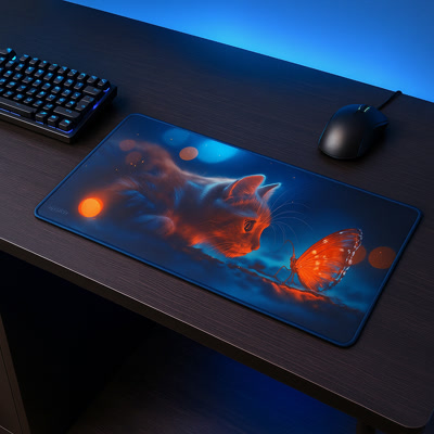 Picture of Tapis de souris gaming Gamezelle Curious Cat grand format (étendu) (800×300 mm)