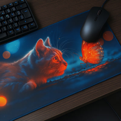 Picture of Tapis de souris gaming Gamezelle Curious Cat grand format (étendu) (800×300 mm)