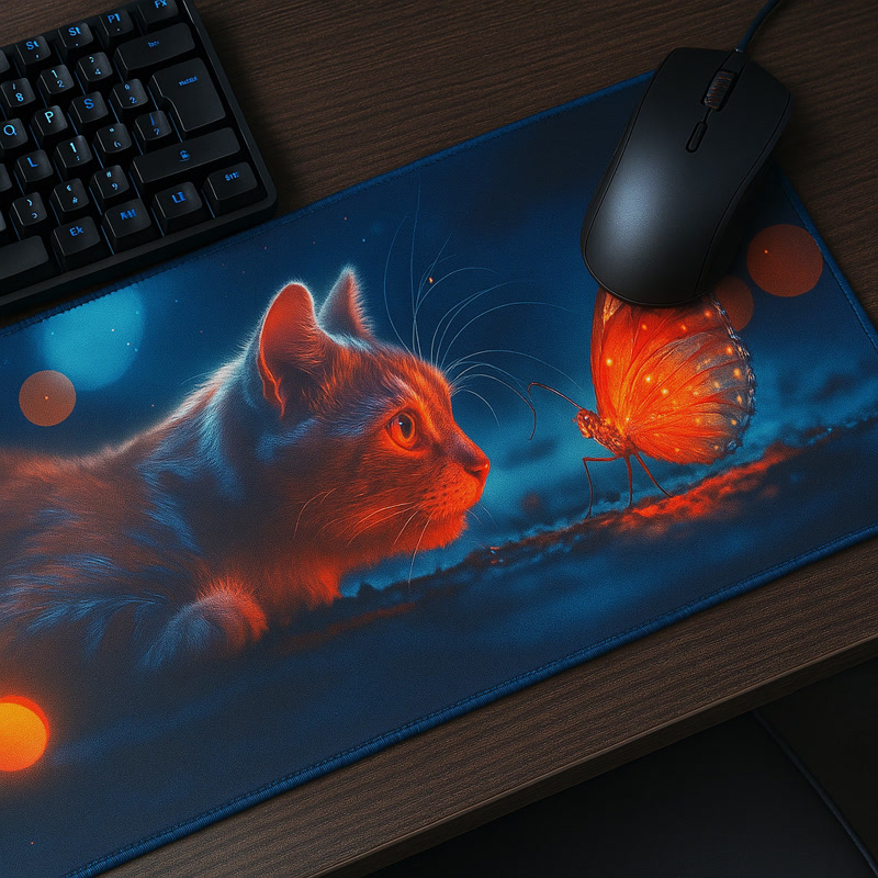 Image of Tapis de souris gaming Gamezelle Curious Cat grand format (étendu) (800×300 mm)